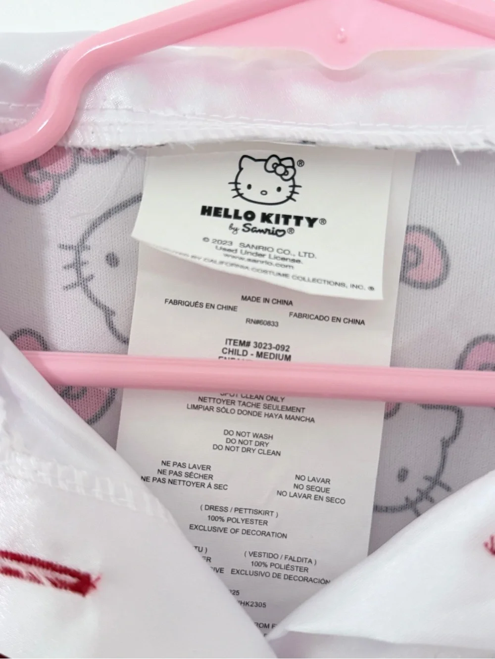 NWOT Hello Kitty White & Pink Puff Sleeve Girls Dress Sz Medium